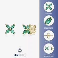 Lab Created Green Emerald 18K Gold Over Silver 7.5mm Flower Stud Earrings