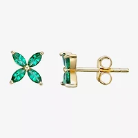 Lab Created Green Emerald 18K Gold Over Silver 7.5mm Flower Stud Earrings