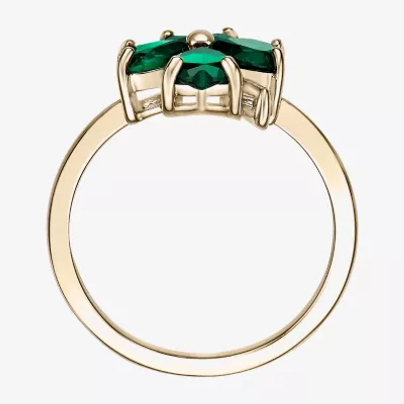 Womens Lab Created Green Emerald 18K Gold Over Silver Flower Cocktail Ring