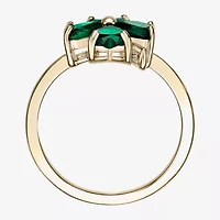 Womens Lab Created Green Emerald 18K Gold Over Silver Flower Cocktail Ring