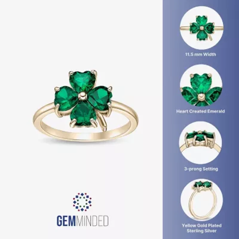 Womens Lab Created Green Emerald 18K Gold Over Silver Flower Cocktail Ring
