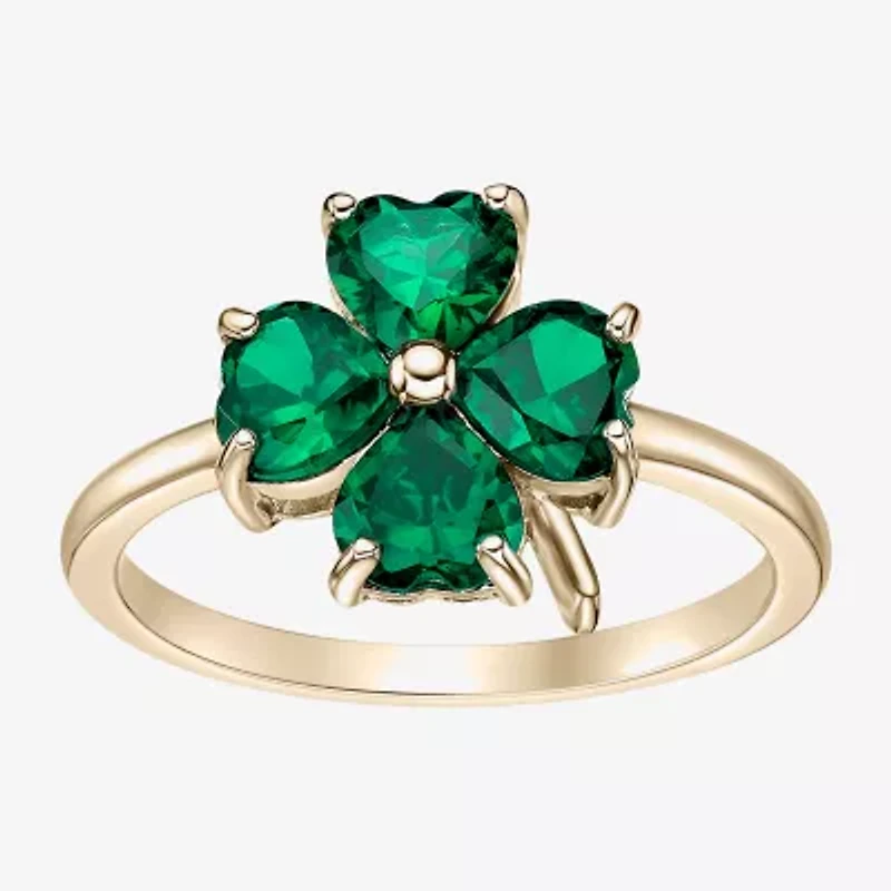 Womens Lab Created Green Emerald 18K Gold Over Silver Flower Cocktail Ring