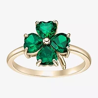Womens Lab Created Green Emerald 18K Gold Over Silver Flower Cocktail Ring