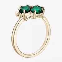Womens Lab Created Green Emerald 18K Gold Over Silver Flower Cocktail Ring