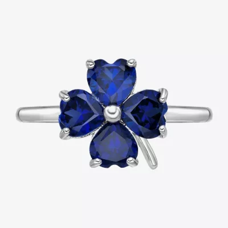Womens Lab Created Blue Sapphire Sterling Silver Flower Cocktail Ring
