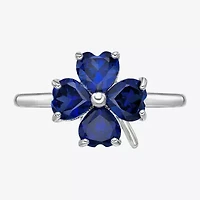 Womens Lab Created Blue Sapphire Sterling Silver Flower Cocktail Ring