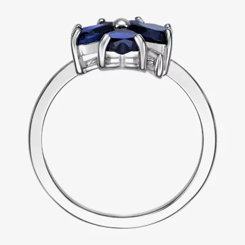 Womens Lab Created Blue Sapphire Sterling Silver Flower Cocktail Ring