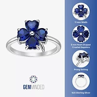 Womens Lab Created Blue Sapphire Sterling Silver Flower Cocktail Ring