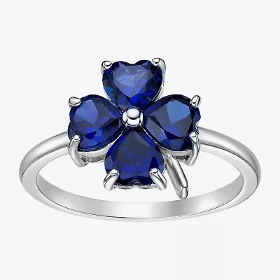 Womens Lab Created Blue Sapphire Sterling Silver Flower Cocktail Ring