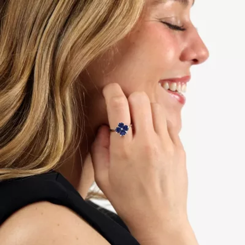 Womens Lab Created Blue Sapphire Sterling Silver Flower Cocktail Ring
