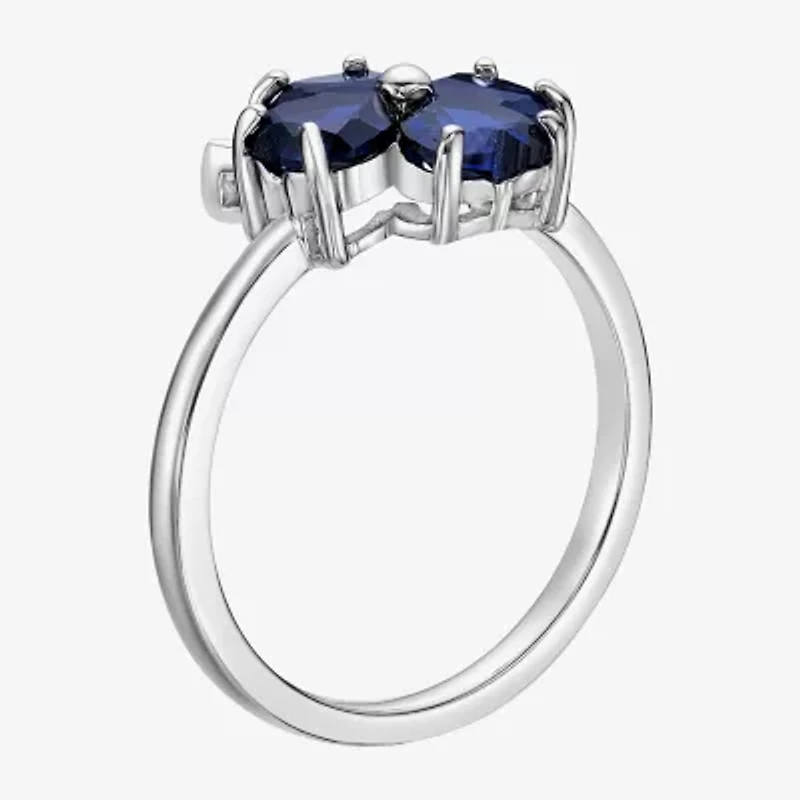 Womens Lab Created Blue Sapphire Sterling Silver Flower Cocktail Ring