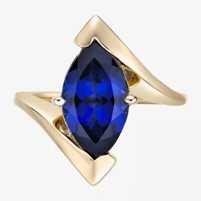Womens Lab Created Blue Sapphire 18K Gold Over Silver Marquise Cocktail Ring