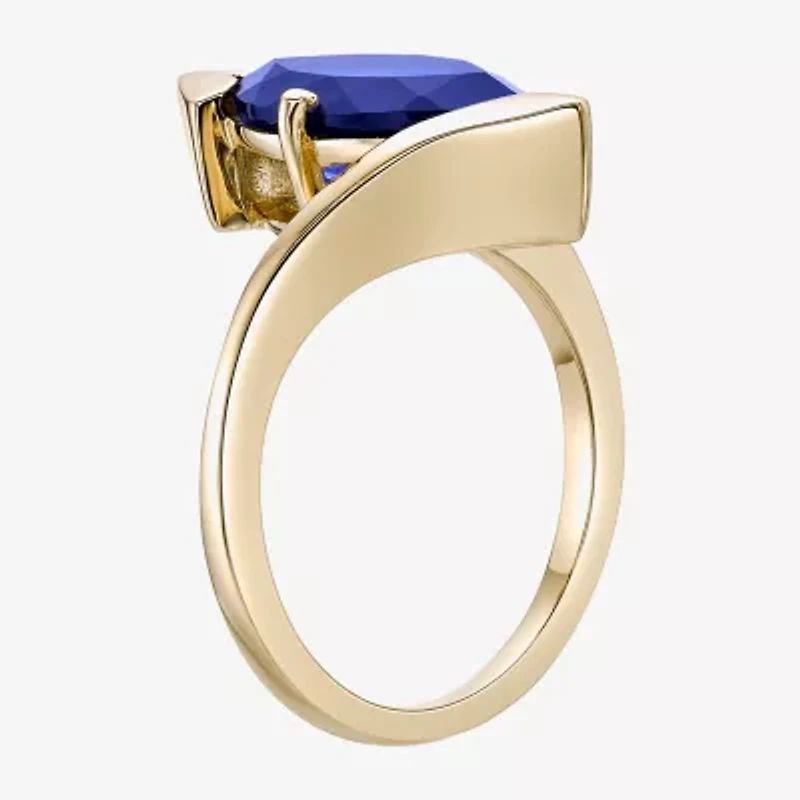 Womens Lab Created Blue Sapphire 18K Gold Over Silver Marquise Cocktail Ring
