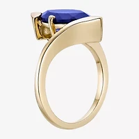 Womens Lab Created Blue Sapphire 18K Gold Over Silver Marquise Cocktail Ring