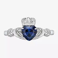 Womens Diamond Accent Lab Created Sapphire Sterling Silver Claddagh Cocktail Ring