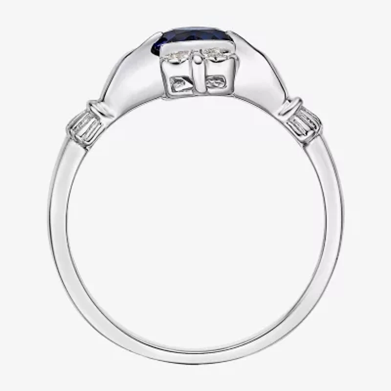 Womens Diamond Accent Lab Created Sapphire Sterling Silver Claddagh Cocktail Ring