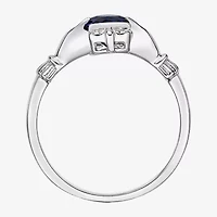 Womens Diamond Accent Lab Created Sapphire Sterling Silver Claddagh Cocktail Ring