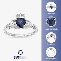 Womens Diamond Accent Lab Created Sapphire Sterling Silver Claddagh Cocktail Ring