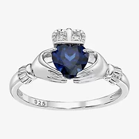 Womens Diamond Accent Lab Created Sapphire Sterling Silver Claddagh Cocktail Ring