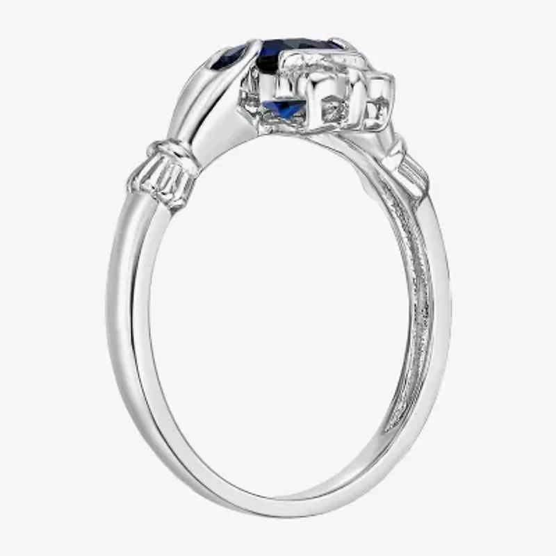 Womens Diamond Accent Lab Created Sapphire Sterling Silver Claddagh Cocktail Ring