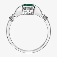 Womens Diamond Accent Lab Created Green Emerald Sterling Silver Claddagh Cocktail Ring