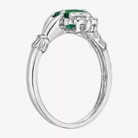 Womens Diamond Accent Lab Created Green Emerald Sterling Silver Claddagh Cocktail Ring