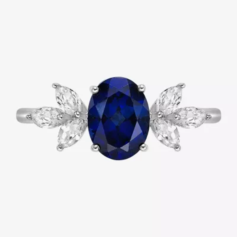Womens Lab Created Blue Sapphire Sterling Silver Oval Cocktail Ring