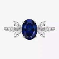 Womens Lab Created Blue Sapphire Sterling Silver Oval Cocktail Ring