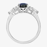 Womens Lab Created Blue Sapphire Sterling Silver Oval Cocktail Ring