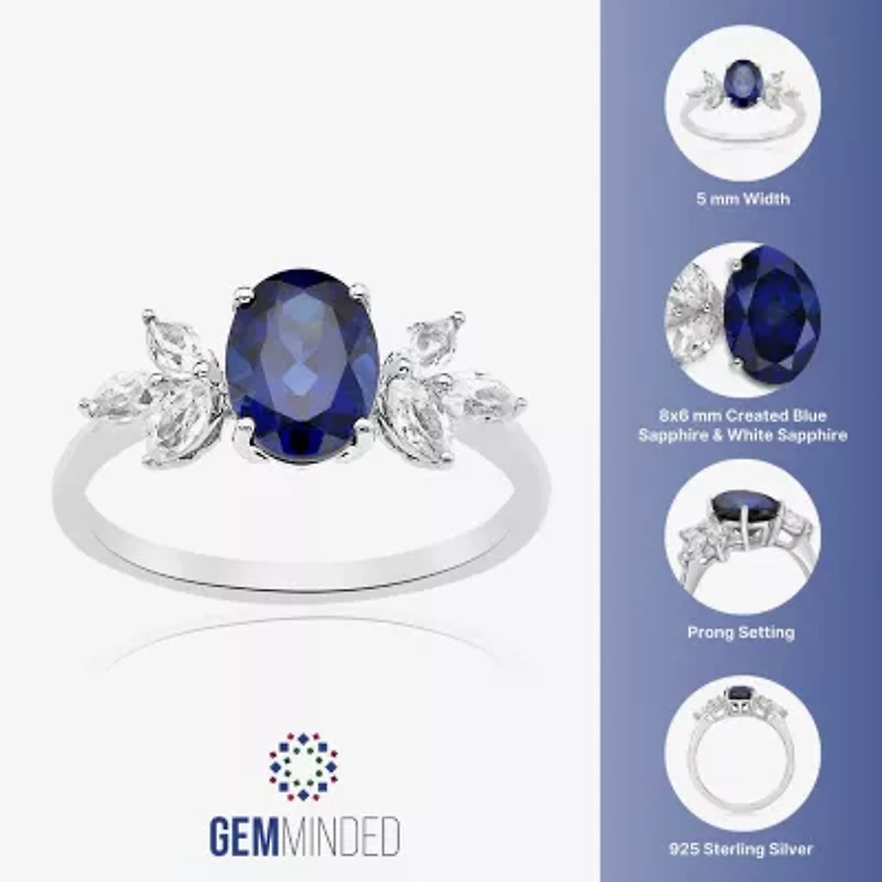 Womens Lab Created Blue Sapphire Sterling Silver Oval Cocktail Ring