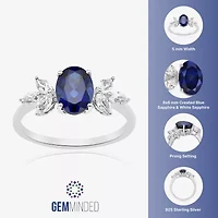Womens Lab Created Blue Sapphire Sterling Silver Oval Cocktail Ring