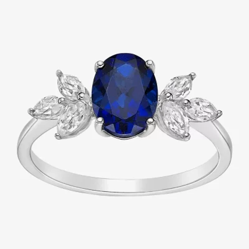 Womens Lab Created Blue Sapphire Sterling Silver Oval Cocktail Ring