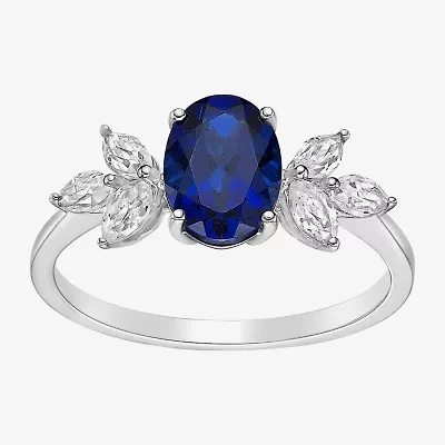 Womens Lab Created Blue Sapphire Sterling Silver Oval Cocktail Ring