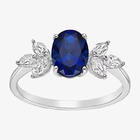 Womens Lab Created Blue Sapphire Sterling Silver Oval Cocktail Ring