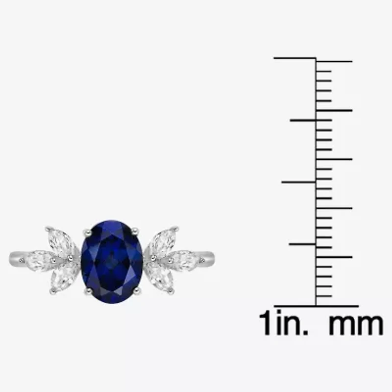 Womens Lab Created Blue Sapphire Sterling Silver Oval Cocktail Ring