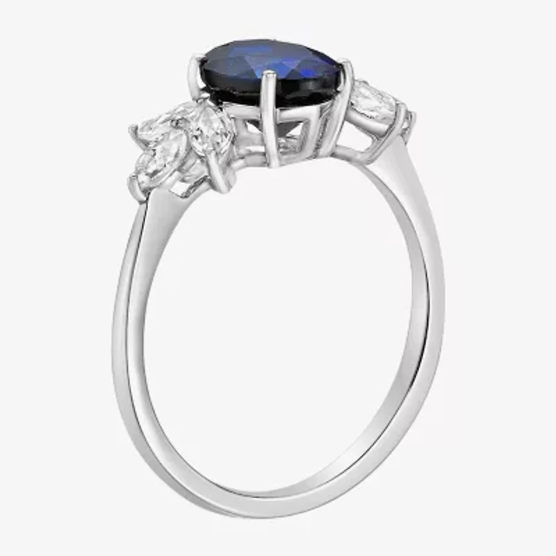 Womens Lab Created Blue Sapphire Sterling Silver Oval Cocktail Ring