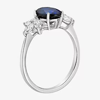 Womens Lab Created Blue Sapphire Sterling Silver Oval Cocktail Ring