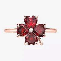 Womens Lab Created Red Ruby 18K Gold Over Silver Flower Cocktail Ring