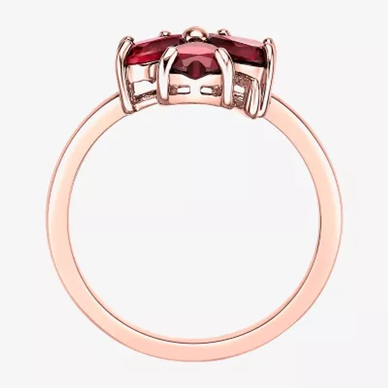 Womens Lab Created Red Ruby 18K Gold Over Silver Flower Cocktail Ring