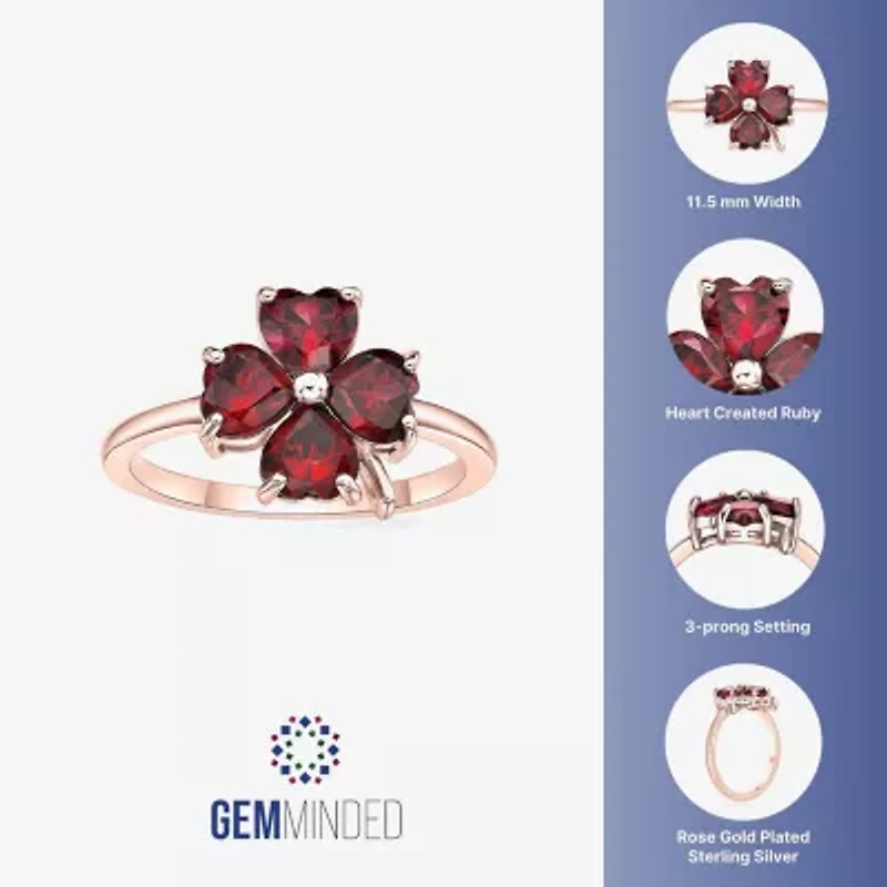 Womens Lab Created Red Ruby 18K Gold Over Silver Flower Cocktail Ring