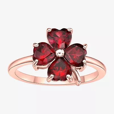 Womens Lab Created Red Ruby 18K Gold Over Silver Flower Cocktail Ring