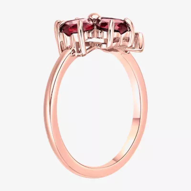 Womens Lab Created Red Ruby 18K Gold Over Silver Flower Cocktail Ring