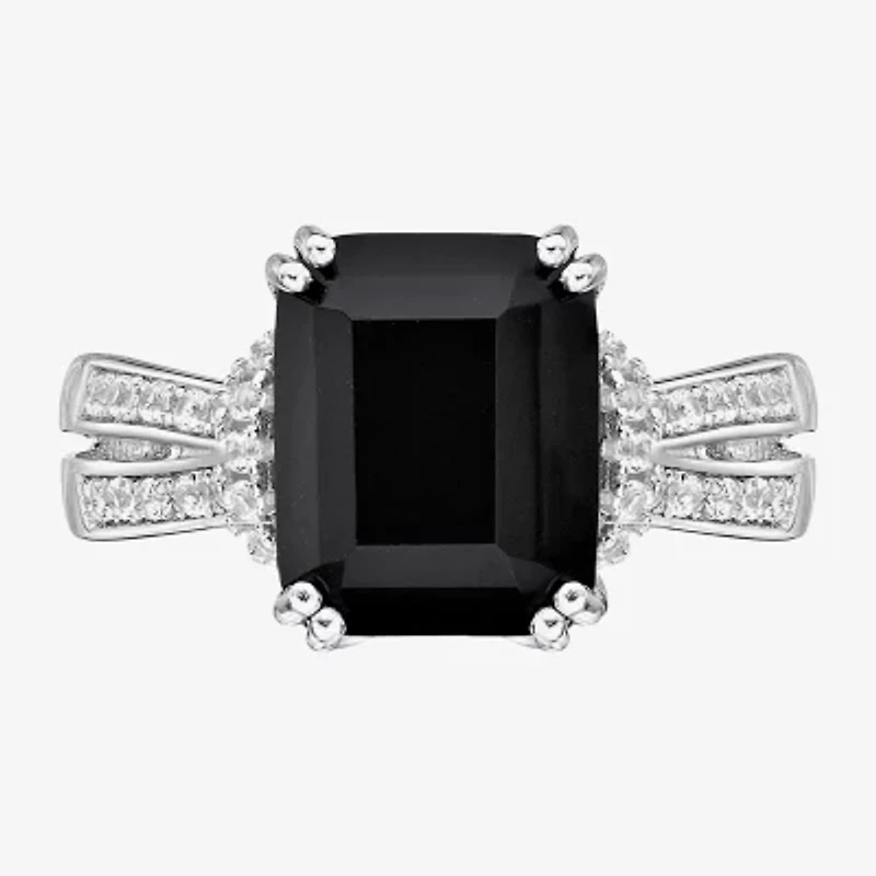 Womens Genuine Black Onyx Sterling Silver Cocktail Ring