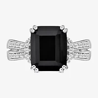 Womens Genuine Black Onyx Sterling Silver Cocktail Ring