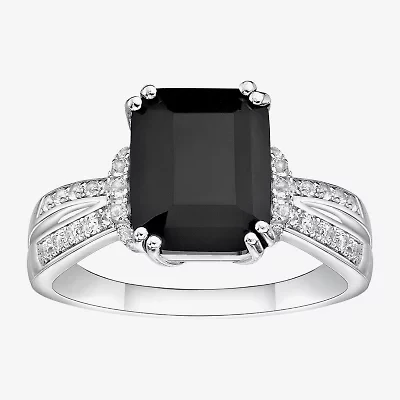 Womens Genuine Black Onyx Sterling Silver Cocktail Ring