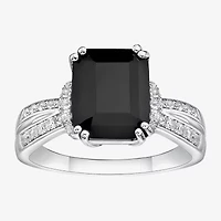 Womens Genuine Black Onyx Sterling Silver Cocktail Ring