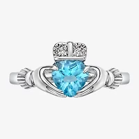 Womens Diamond Accent Genuine Blue Topaz Sterling Silver Claddagh Cocktail Ring