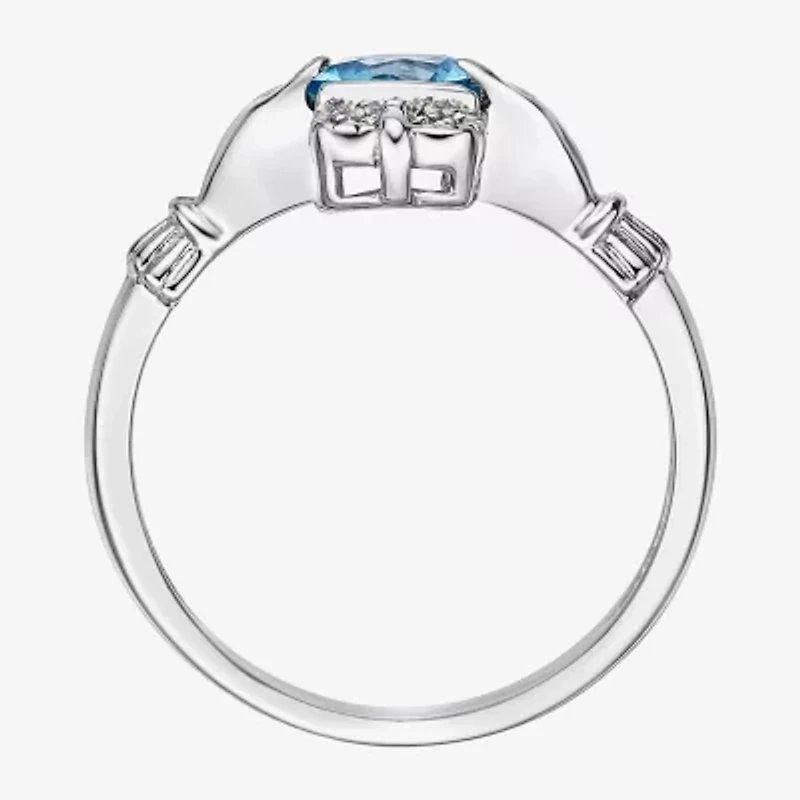 Womens Diamond Accent Genuine Blue Topaz Sterling Silver Claddagh Cocktail Ring