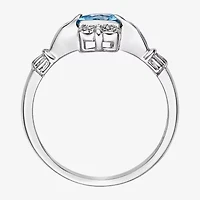 Womens Diamond Accent Genuine Blue Topaz Sterling Silver Claddagh Cocktail Ring