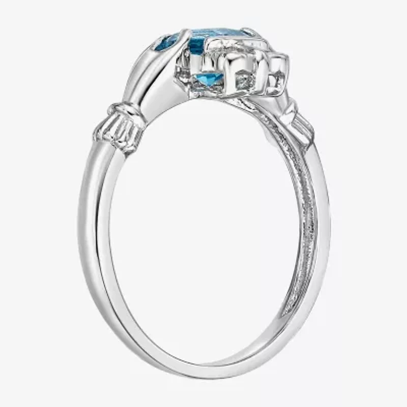 Womens Diamond Accent Genuine Blue Topaz Sterling Silver Claddagh Cocktail Ring